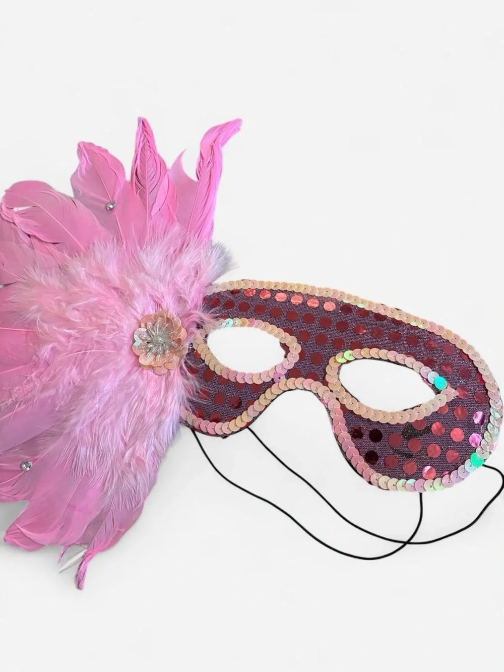 Pink Feather Sequin Masquerade Eye Mask - Costume